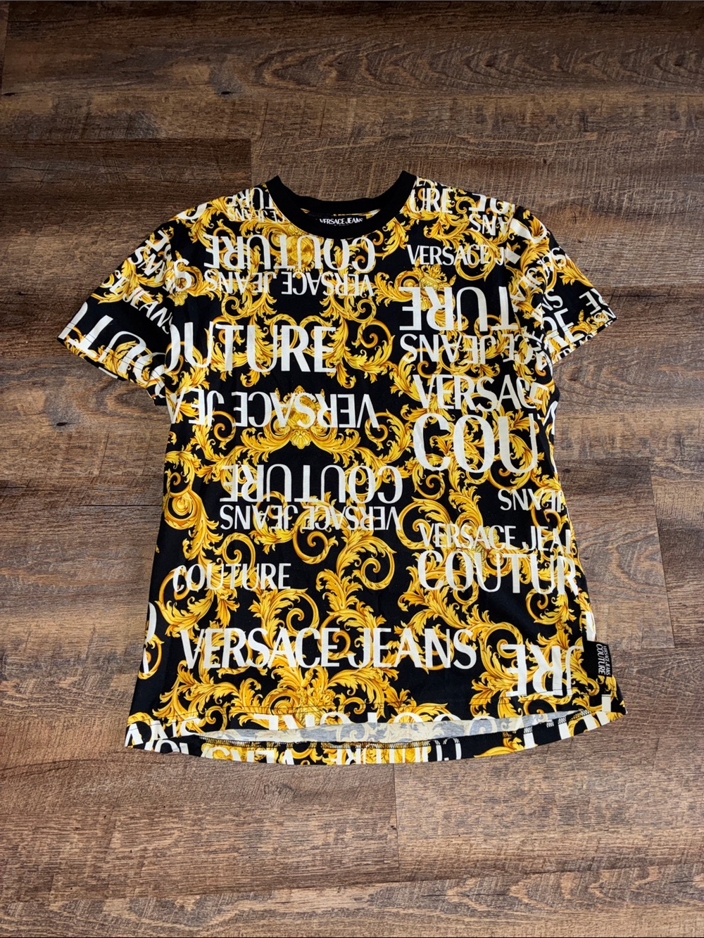 Versace Jeans Collection Black & Gold Logo Baroque Short Sleeve Tee